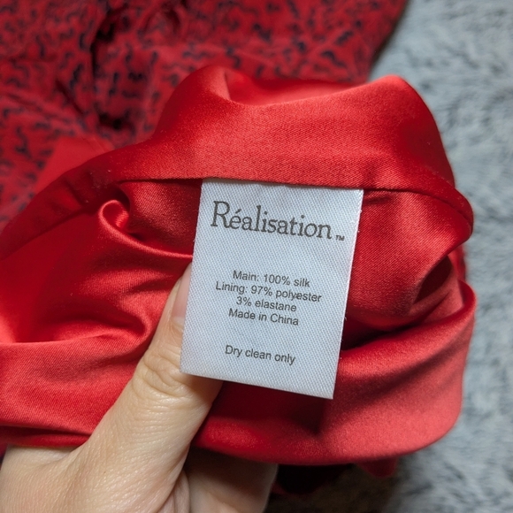 Realisation Par Red Mini Dress Venus Puff Sleeves Sweetheart Silk XS - Picture 6 of 10